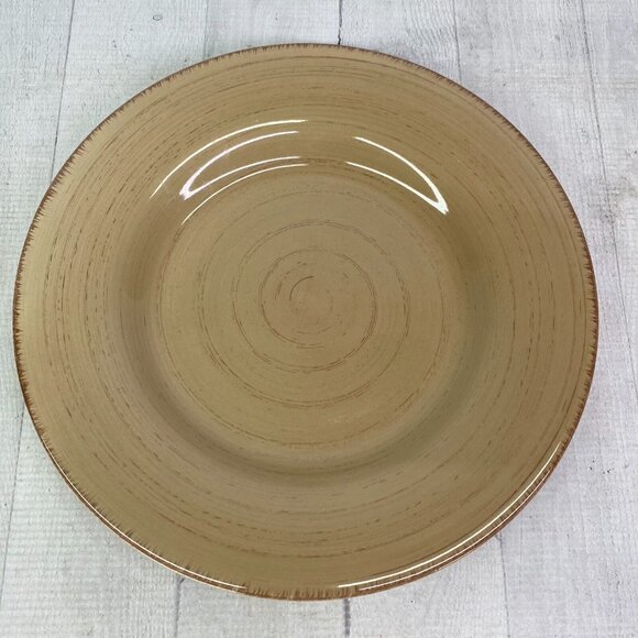 Tag Ltd SONOMA TAN Swirl Rustic Brown Edge Ironstone 11" Dinner Plates Set of 3 - Picture 6 of 16